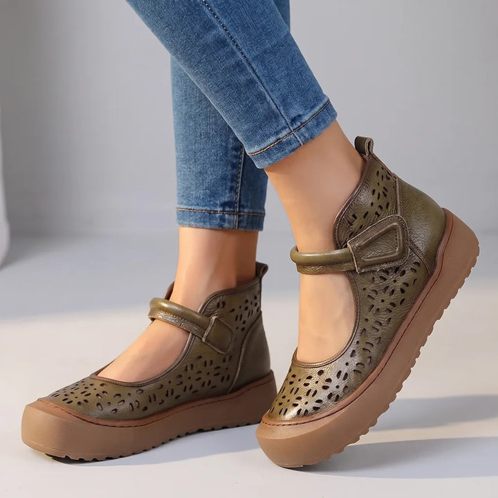 Zahraa | Women's Orthopedic Leather Mary Jane Shoes - Color:Green;Size:35