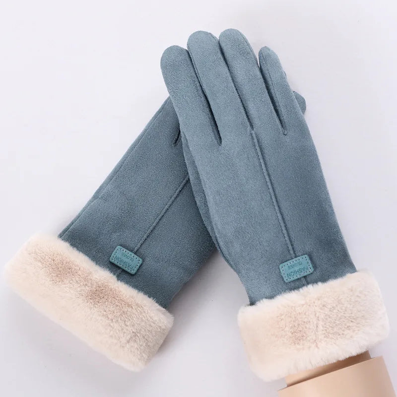 Zaina | Women's Winter Suede Gloves -No match  - Color:Blue;Size:One Size