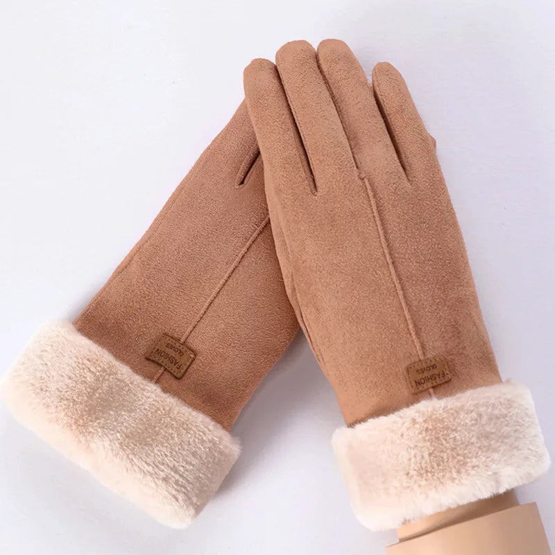 Zaina | Women's Winter Suede Gloves -No match  - Color:Brown;Size:One Size