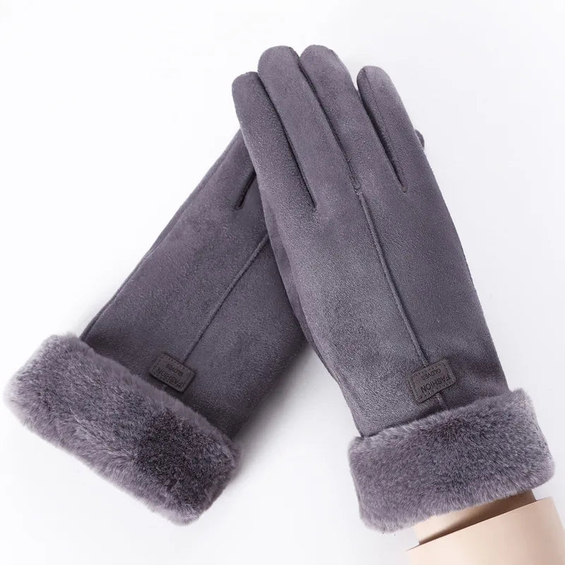 Zaina | Women's Winter Suede Gloves -No match  - Color:Gray;Size:One Size