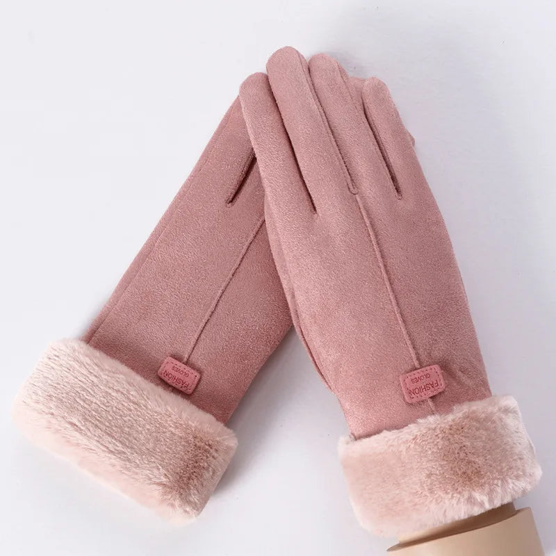 Zaina | Women's Winter Suede Gloves -No match  - Color:Pink;Size:One Size