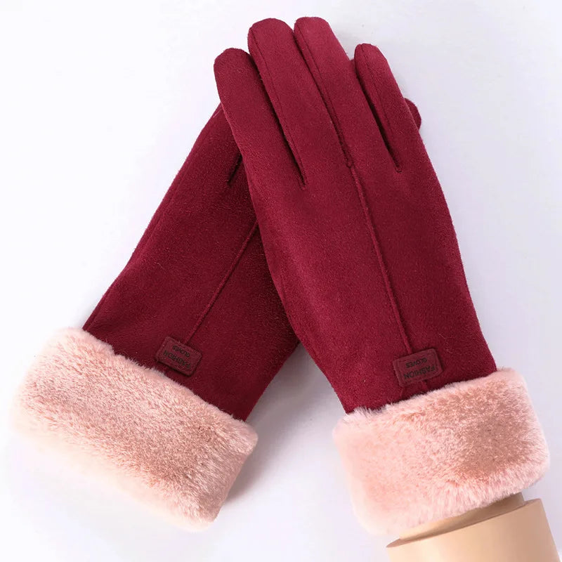 Zaina | Women's Winter Suede Gloves -No match  - Color:Red;Size:One Size